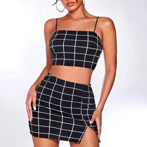 Grid print cropped cami top